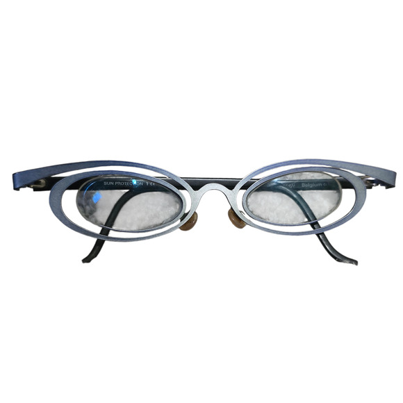 Theo Accessories - Vintage Theo Belgium Eyeglasses Blue Silver & Black Oval Avant-Garde Frames